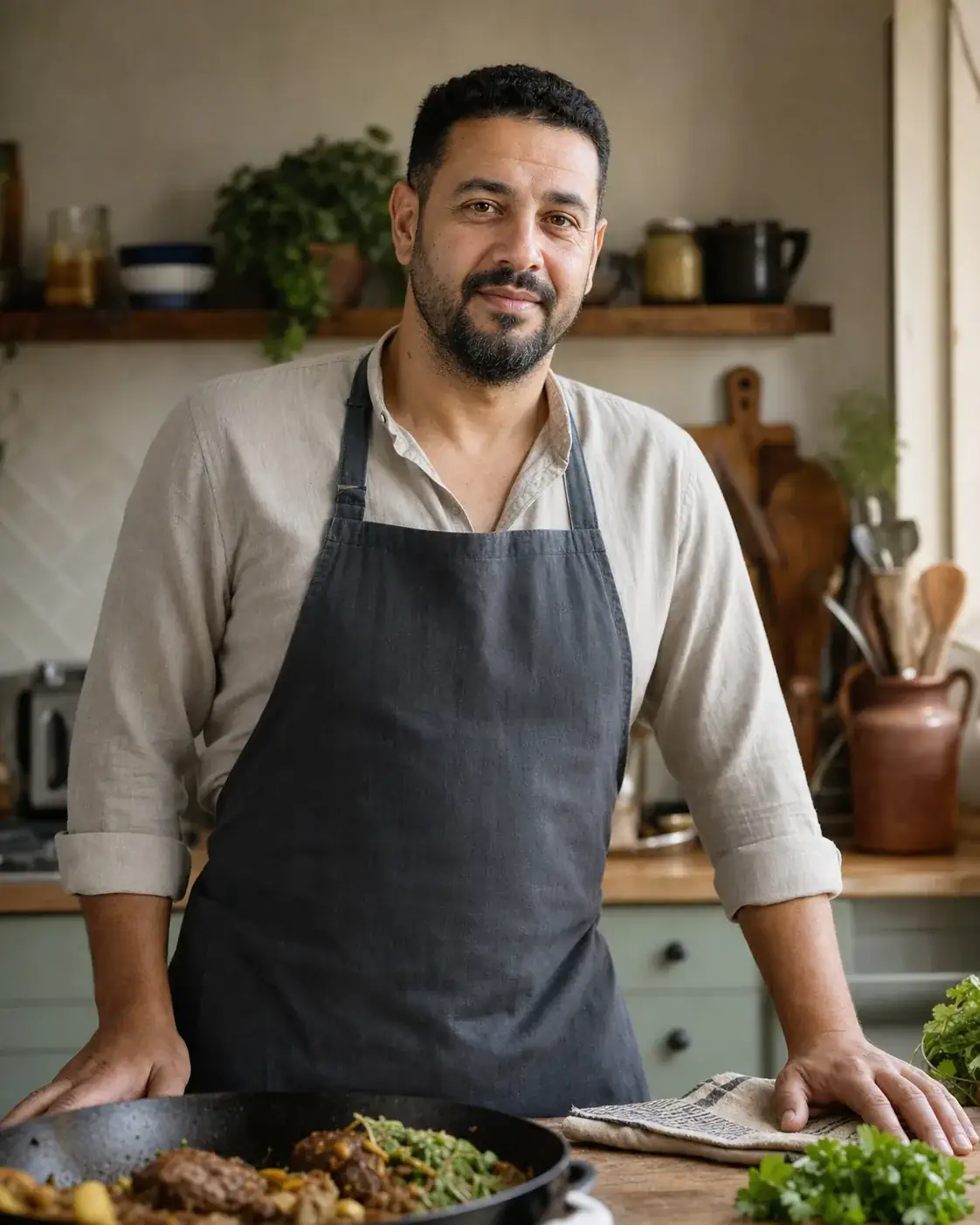 James, the home cook behind Steak Guides, standing in a warm home kitchen