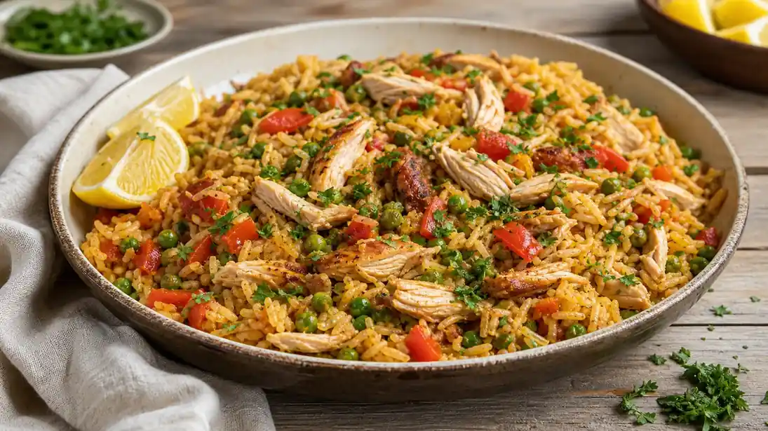 Leftover Rotisserie Chicken and Vegetable Skillet Rice