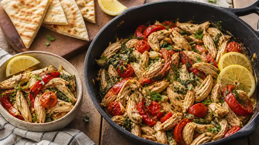 Lemon Garlic Shredded Chicken with Vegetables
